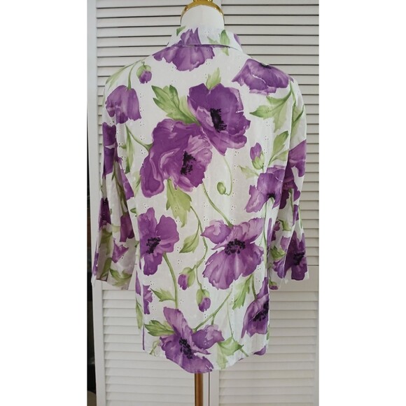 Sag Harbor Women's 16P 100% Cotton Floral Top Button Down Lightweight Boho Beach - Picture 4 of 9